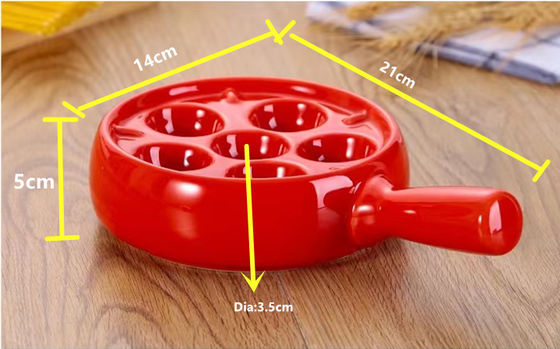 6 Slots Round Cerâmica Escargot Plate com Manopla de cor personalizada