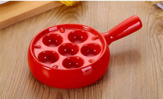 6 Slots Round Cerâmica Escargot Plate com Manopla de cor personalizada