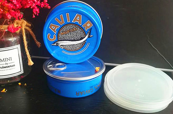 Caviar Ring puxar lata de caviar fácil de abrir lata de alumínio com tampa de plástico 3.5oz e 7oz