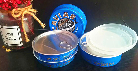 Caviar Ring puxar lata de caviar fácil de abrir lata de alumínio com tampa de plástico 3.5oz e 7oz