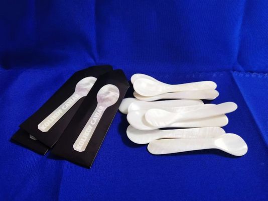 Cor Branca Natural Mãe de Pérola Caixa de Caviar 3.5 polegadas e 4.7 Disponível MOP SPOON em manga de papel