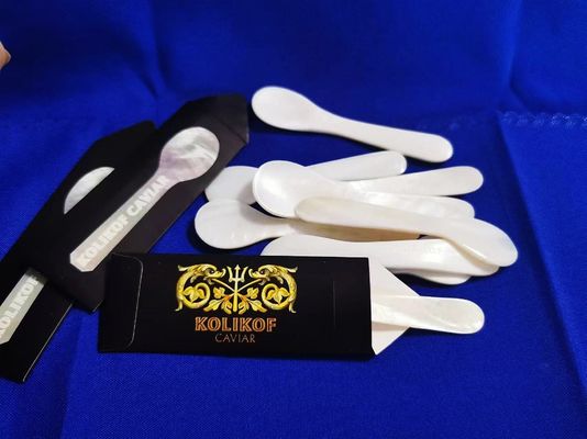 Cor Branca Natural Mãe de Pérola Caixa de Caviar 3.5 polegadas e 4.7 Disponível MOP SPOON em manga de papel