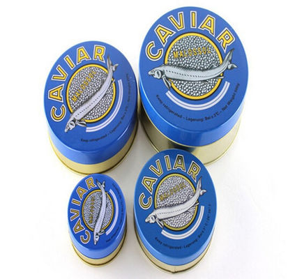 Embalagem redonda de caviar leve, latas vazias de caviar 100g 125g 250g 500g