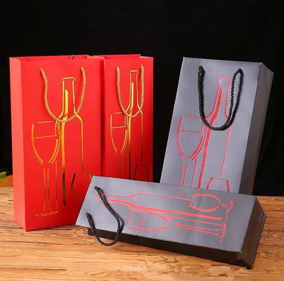 Papel revestido garrafa de vinho sacos de presente, verniz revestimento saco único de vinho