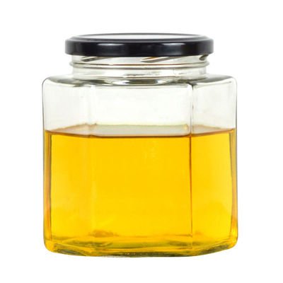 Garrafa de armazenamento de vidro transparente hexagonal 100 ml 500 ml com tampa de metal para creme de mel