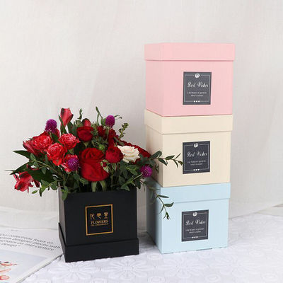 Caixa-presente de papel rígido de rosa real, caixa de flores redonda e quadrada com fita